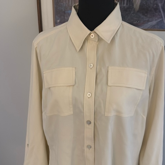 Vintage 100% Silk Ivory Button Down - Size L - Picture 2 of 7